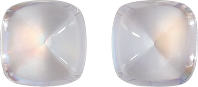 Cushion cut rainbow moonstone, 10.26 by 10.25 mm, shown at actual size