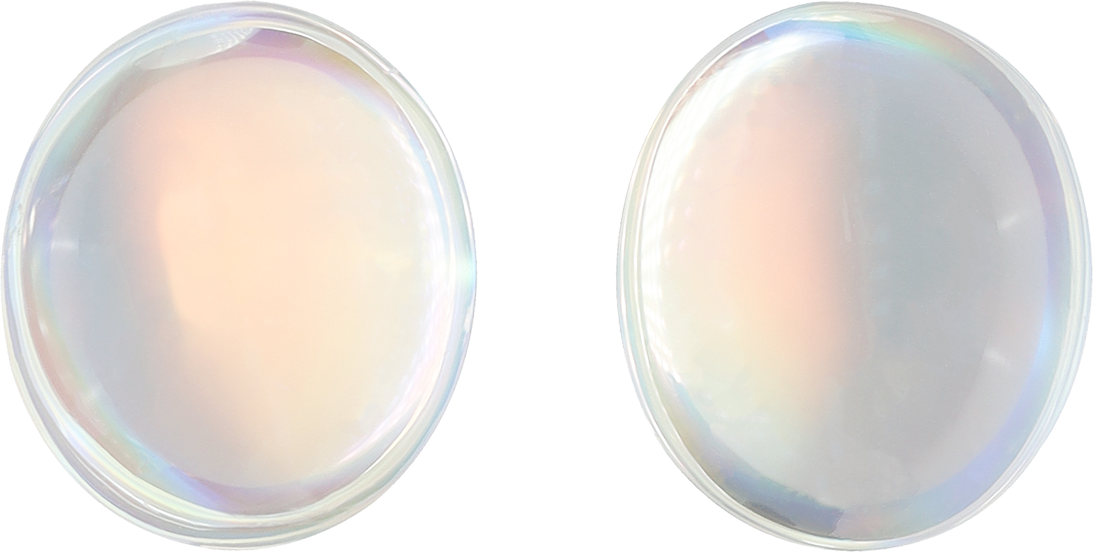 Oval cut rainbow moonstone, 11.73 by 10.11 mm, shown at actual size