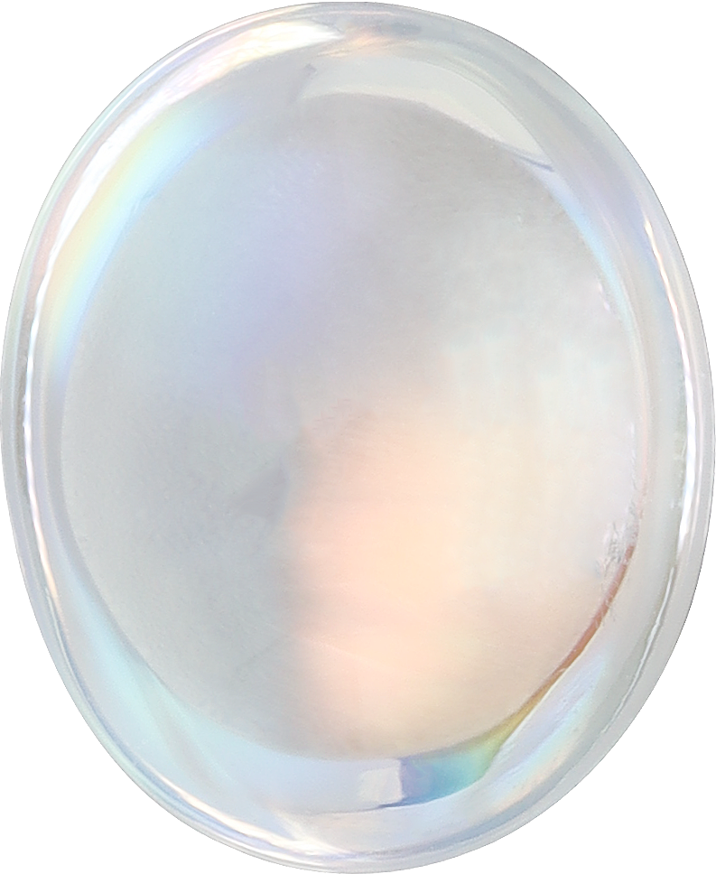 Oval cut rainbow moonstone, 14.02 by 11.48 mm, shown at actual size