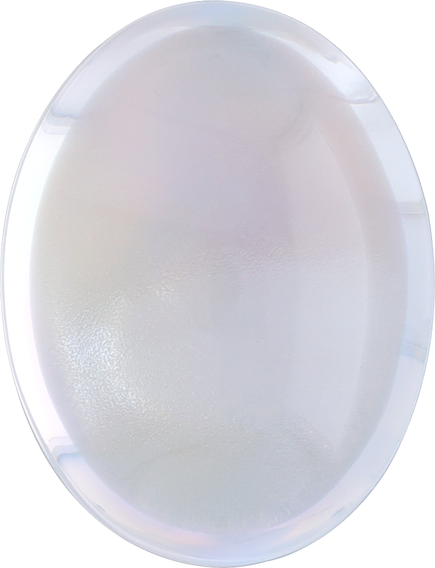 Oval cut rainbow moonstone, 13.92 by 10.69 mm, shown at actual size