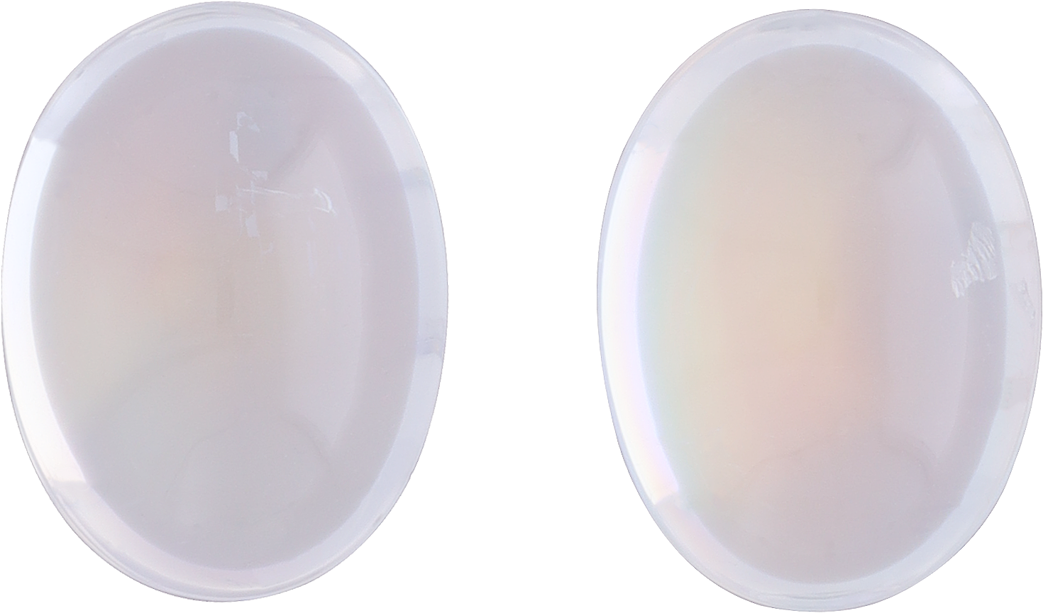 Oval cut rainbow moonstone, 12.38 by 9.2 mm, shown at actual size