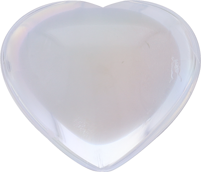 Heart cut rainbow moonstone, 11.83 by 10.16 mm, shown at actual size