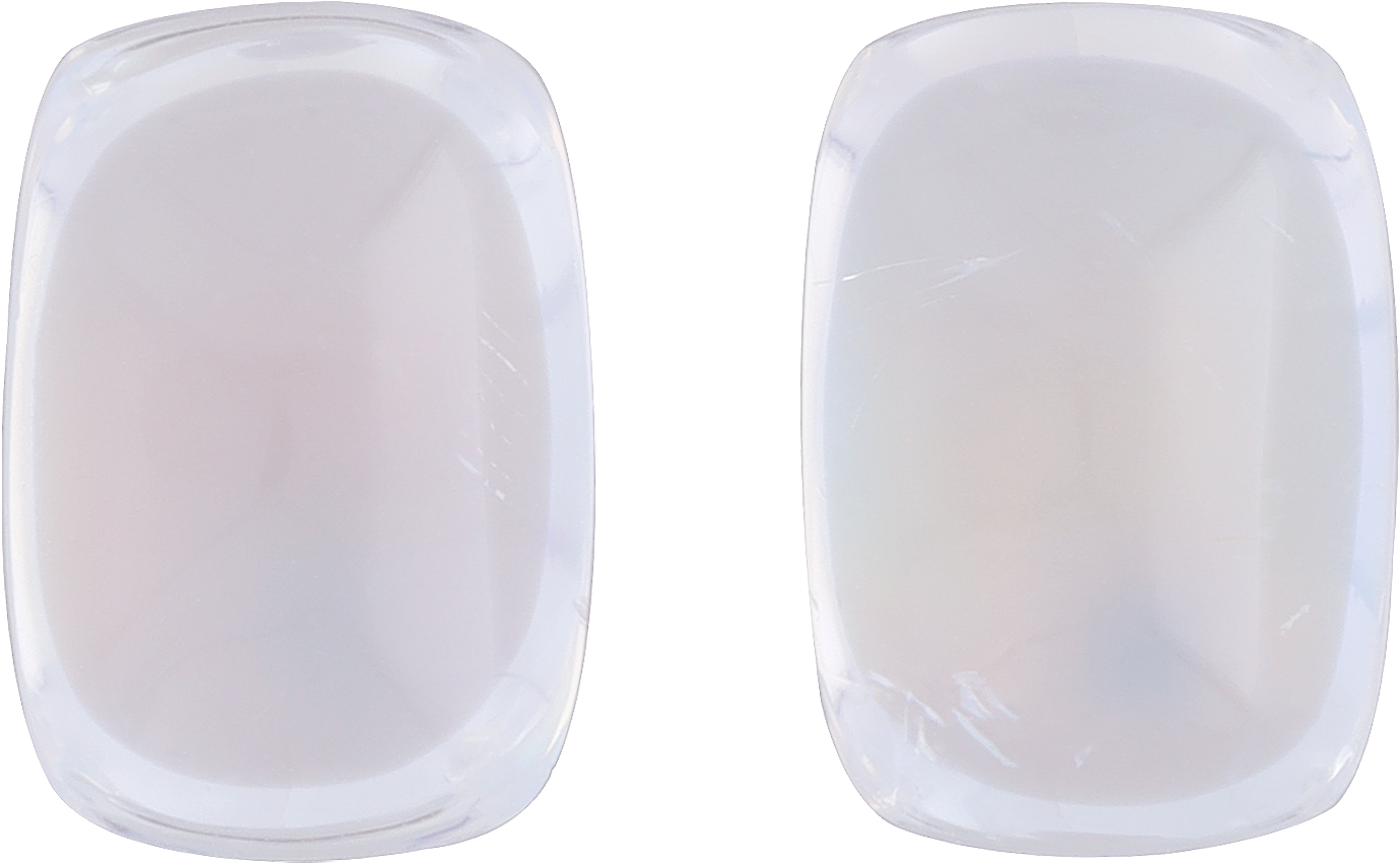 Cushion cut rainbow moonstone, 10.41 by 7.24 mm, shown at actual size