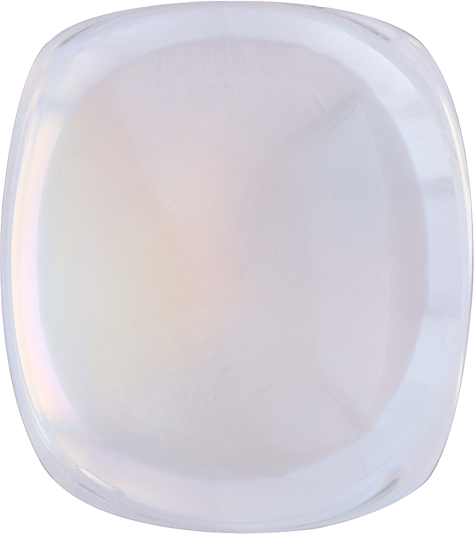 Cushion cut rainbow moonstone, 10.01 by 8.82 mm, shown at actual size