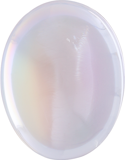 Oval cut rainbow moonstone, 11.77 by 9.18 mm, shown at actual size
