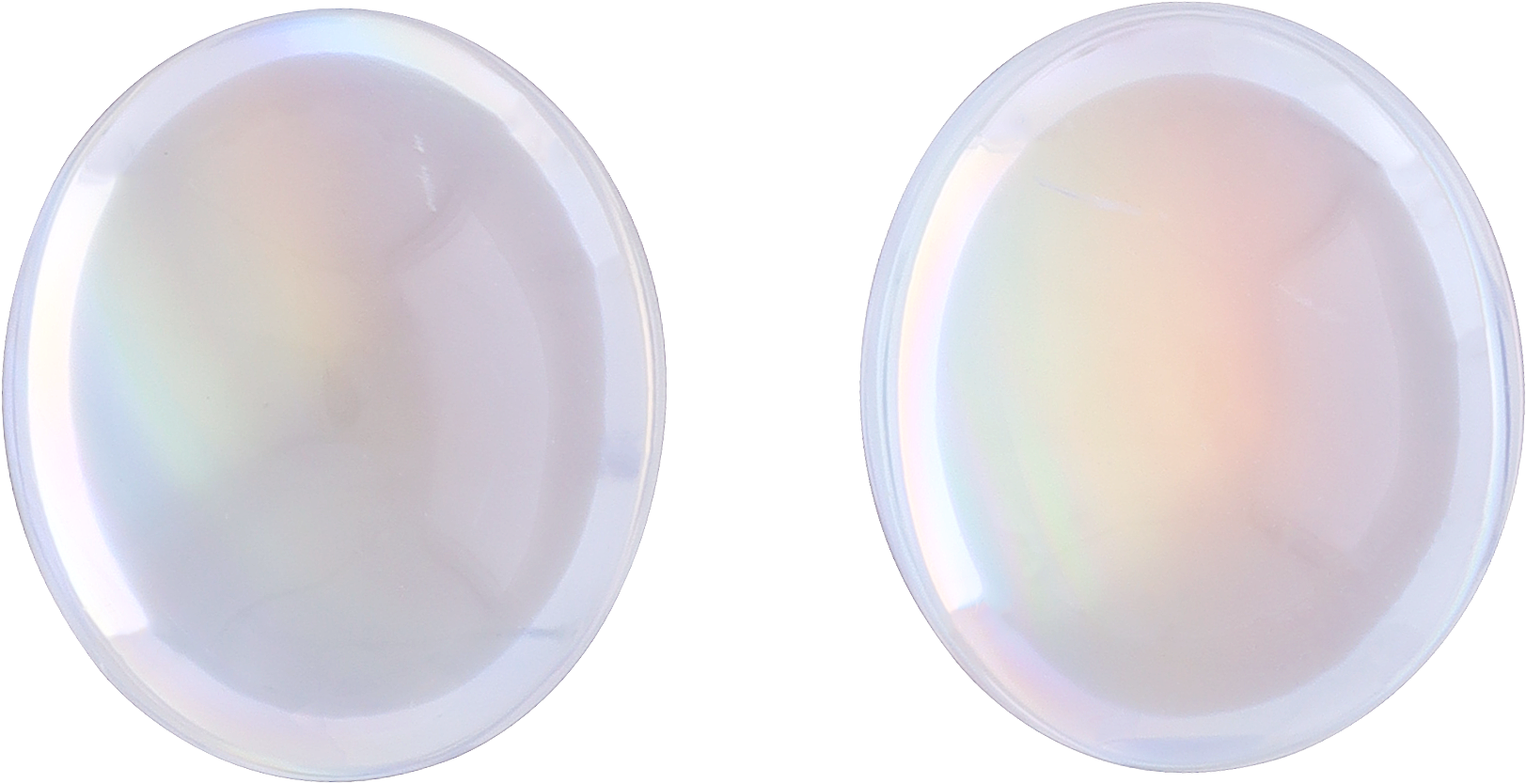 Oval cut rainbow moonstone, 10.71 by 9.19 mm, shown at actual size