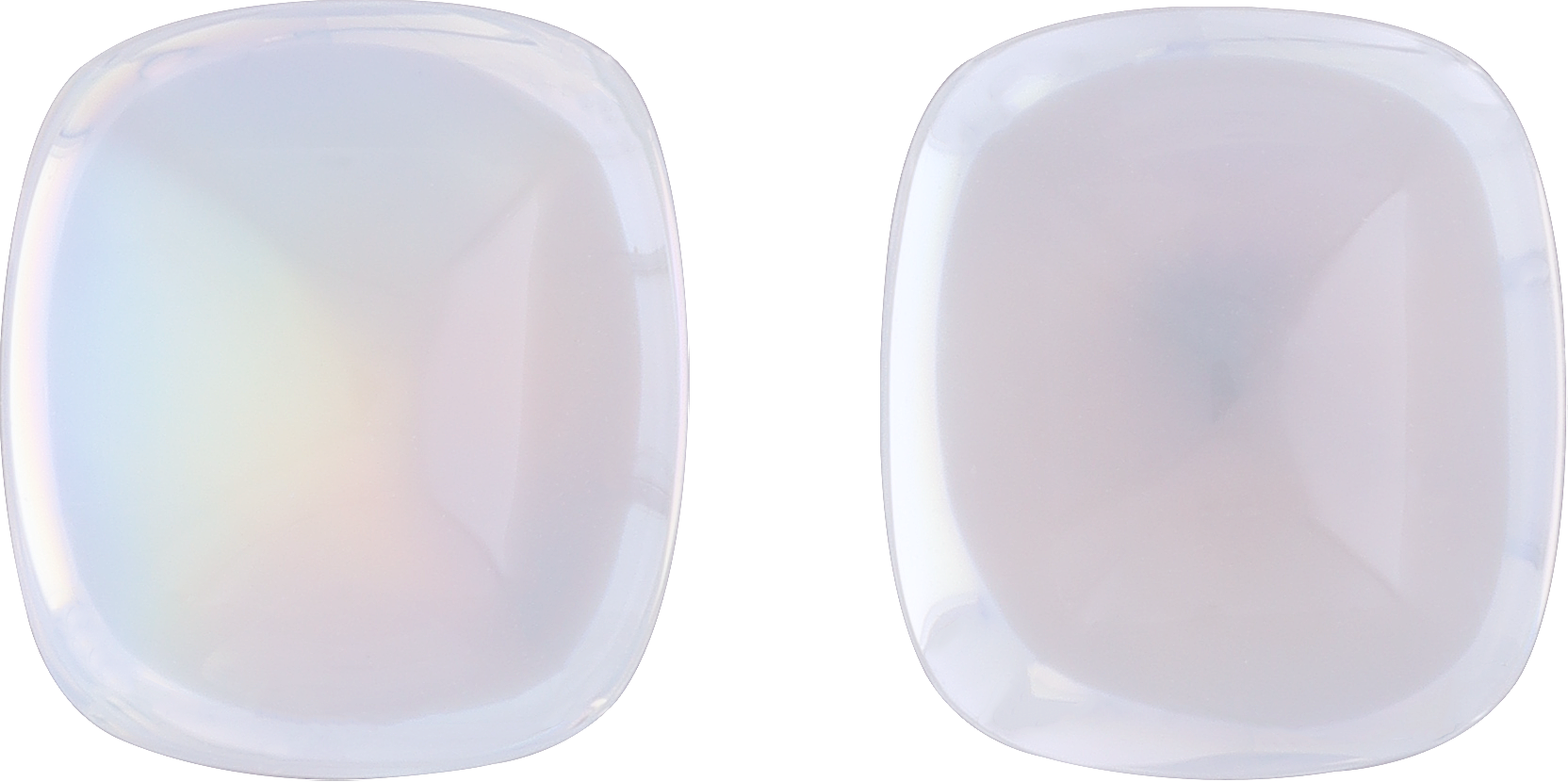 Cushion cut rainbow moonstone, 10.75 by 9.48 mm, shown at actual size