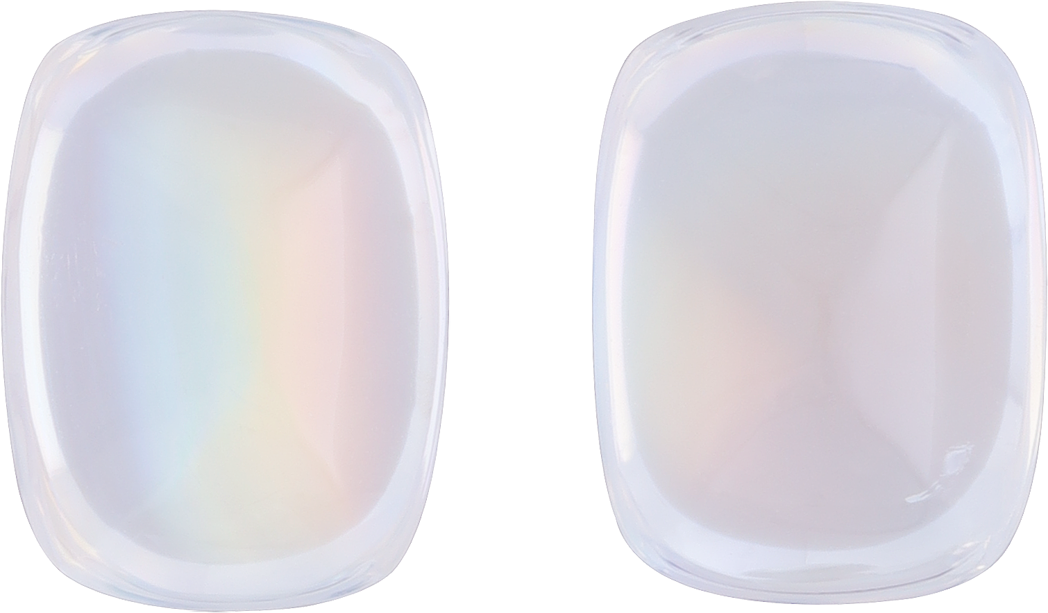 Cushion cut rainbow moonstone, 11.25 by 8.5 mm, shown at actual size