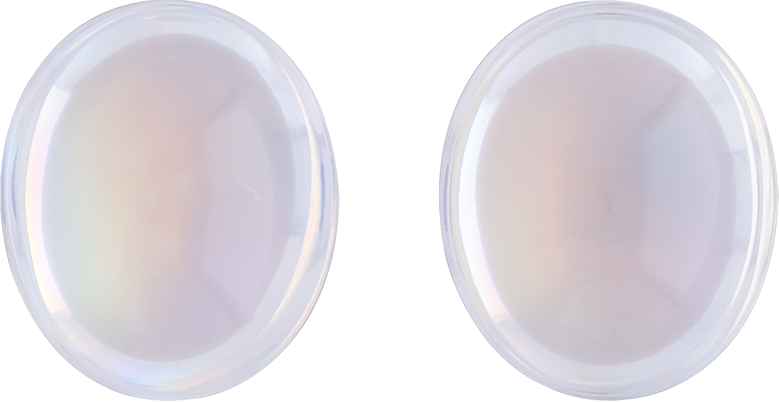 Oval cut rainbow moonstone, 12.02 by 10.11 mm, shown at actual size
