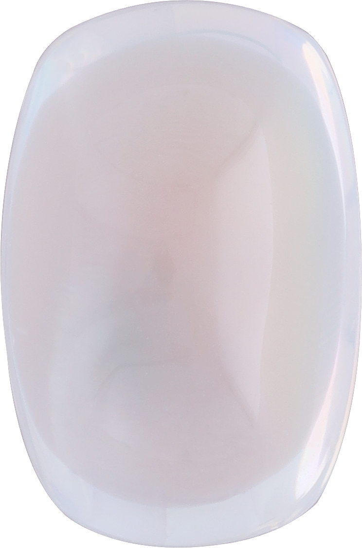 Cushion cut rainbow moonstone, 13.83 by 9.15 mm, shown at actual size