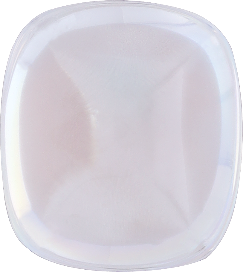 Cushion cut rainbow moonstone, 11.2 by 9.97 mm, shown at actual size