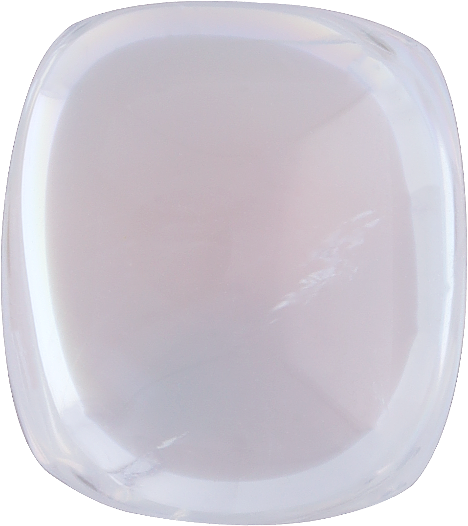 Cushion cut rainbow moonstone, 10.34 by 9.21 mm, shown at actual size