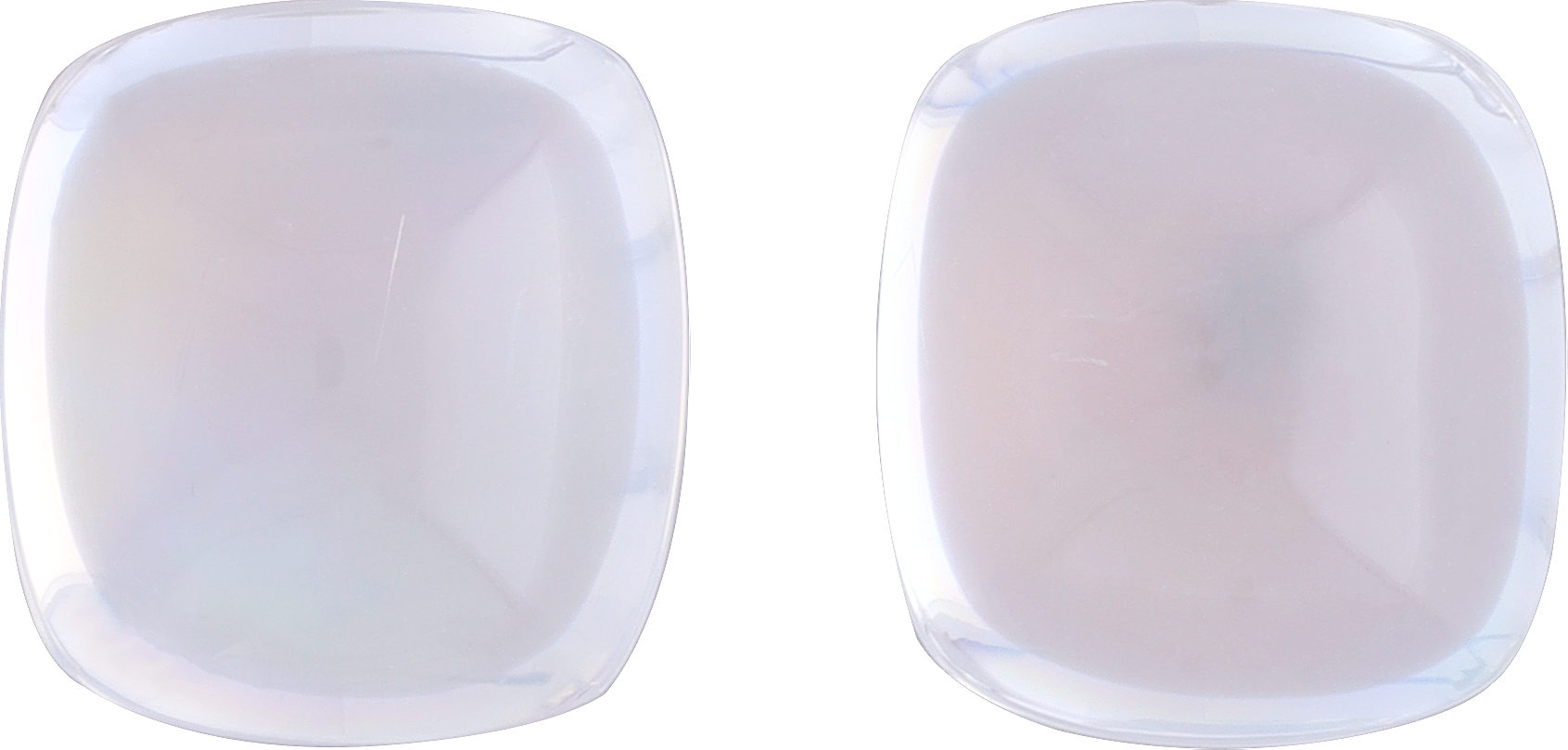 Cushion cut rainbow moonstone, 10.52 by 9.7 mm, shown at actual size
