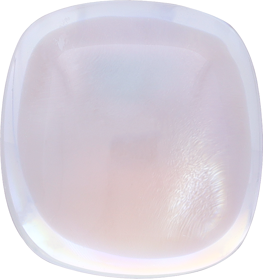 Cushion cut rainbow moonstone, 13.02 by 12.37 mm, shown at actual size