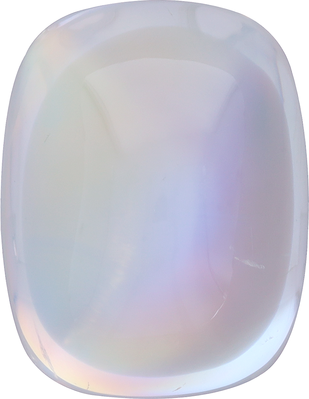 Cushion cut rainbow moonstone, 18.89 by 14.65 mm, shown at actual size