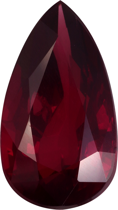 Pear cut mozambique ruby, 14.32 by 8 mm, shown at actual size