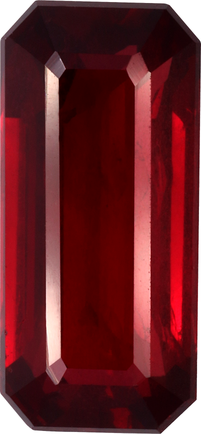 Rectangular cut mozambique ruby, 13.44 by 6.26 mm, shown at actual size