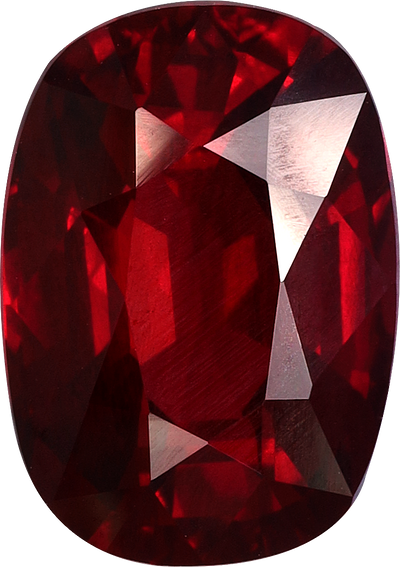 Cushion cut mozambique ruby, 9.55 by 6.72 mm, shown at actual size