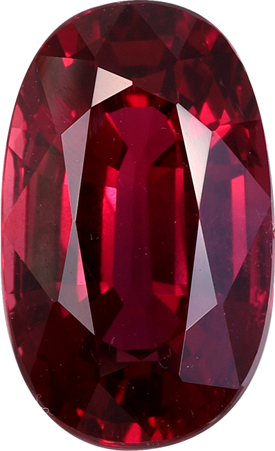 Oval cut mozambique ruby, 10 by 6.06 mm, shown at actual size