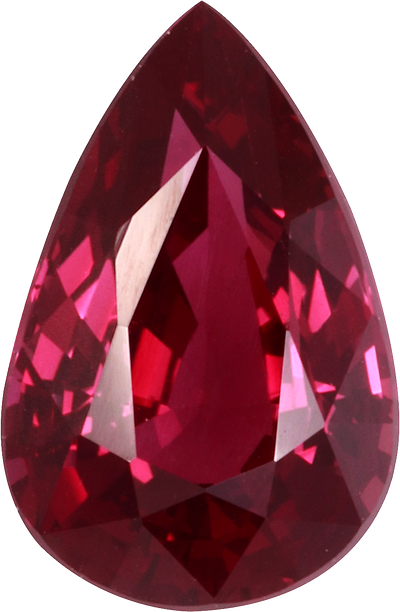 Pear cut mozambique ruby, 9.79 by 6.42 mm, shown at actual size