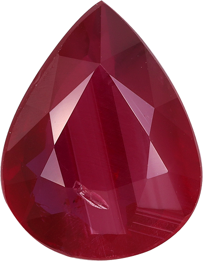 Pear cut mozambique ruby, 10.82 by 8.32 mm, shown at actual size