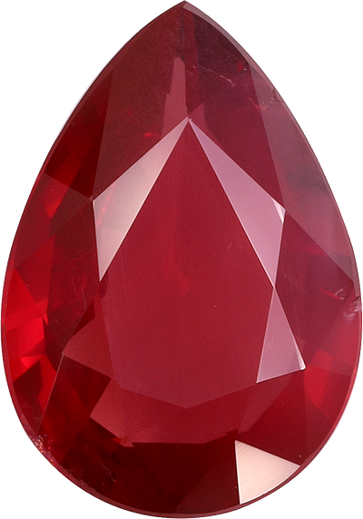 Pear cut mozambique ruby, 10.68 by 7.51 mm, shown at actual size