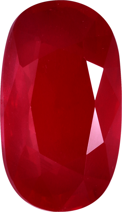 Cushion cut mozambique ruby, 10.96 by 6.33 mm, shown at actual size
