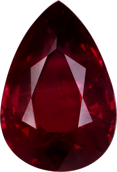 Pear cut mozambique ruby, 13.8 by 9.38 mm, shown at actual size