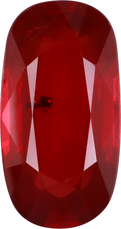 Cushion cut mozambique ruby, 10.23 by 5.44 mm, shown at actual size