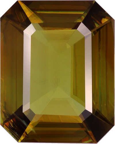 Rectangular cut sphene, 10.15 by 8.09 mm, shown at actual size