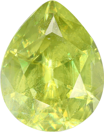 Pear cut sphene, 9.92 by 7.84 mm, shown at actual size