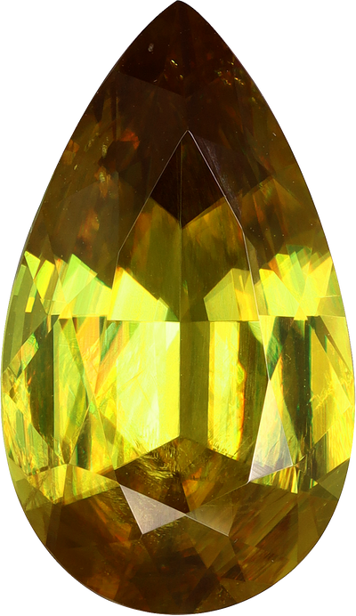 Pear cut sphene, 15.88 by 9.23 mm, shown at actual size