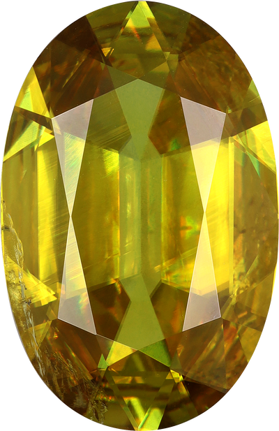 Oval cut sphene, 16.45 by 10.67 mm, shown at actual size