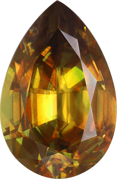 Pear cut sphene, 19.93 by 13.09 mm, shown at actual size