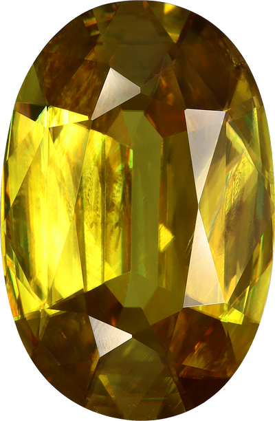 Oval cut sphene, 16.99 by 11.1 mm, shown at actual size