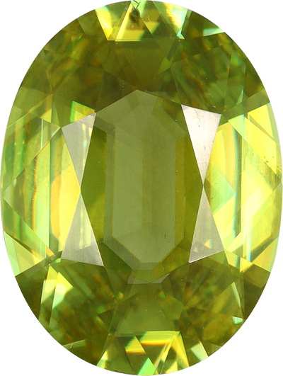 Oval cut sphene, 13.47 by 10.19 mm, shown at actual size