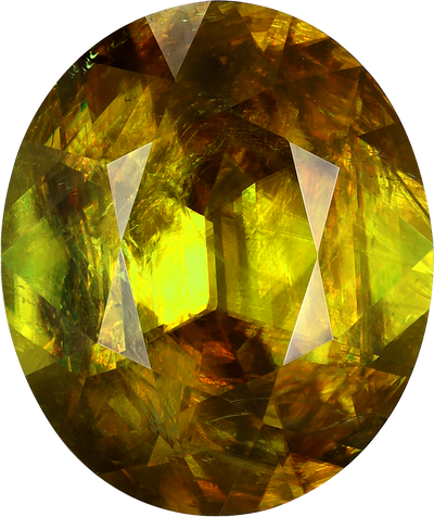 Oval cut sphene, 13.23 by 11.16 mm, shown at actual size