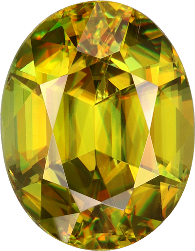 Oval cut sphene, 9.97 by 7.74 mm, shown at actual size