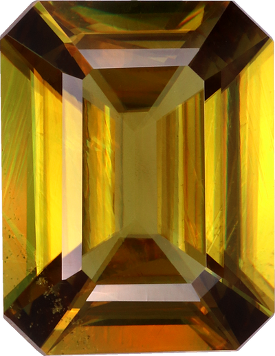 Rectangular cut sphene, 10.08 by 7.74 mm, shown at actual size