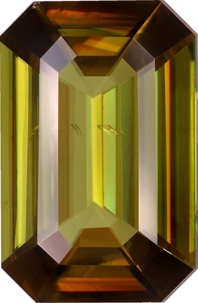 Rectangular cut sphene, 12.06 by 7.93 mm, shown at actual size