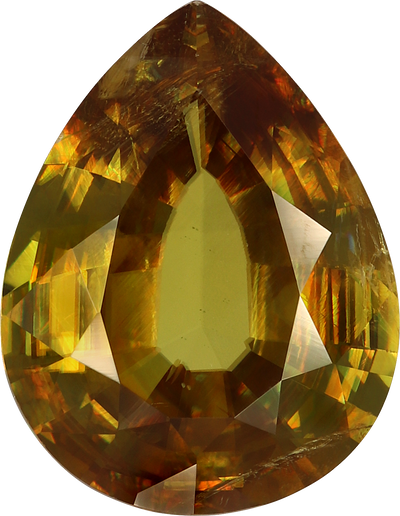 Pear cut sphene, 16.03 by 12.44 mm, shown at actual size
