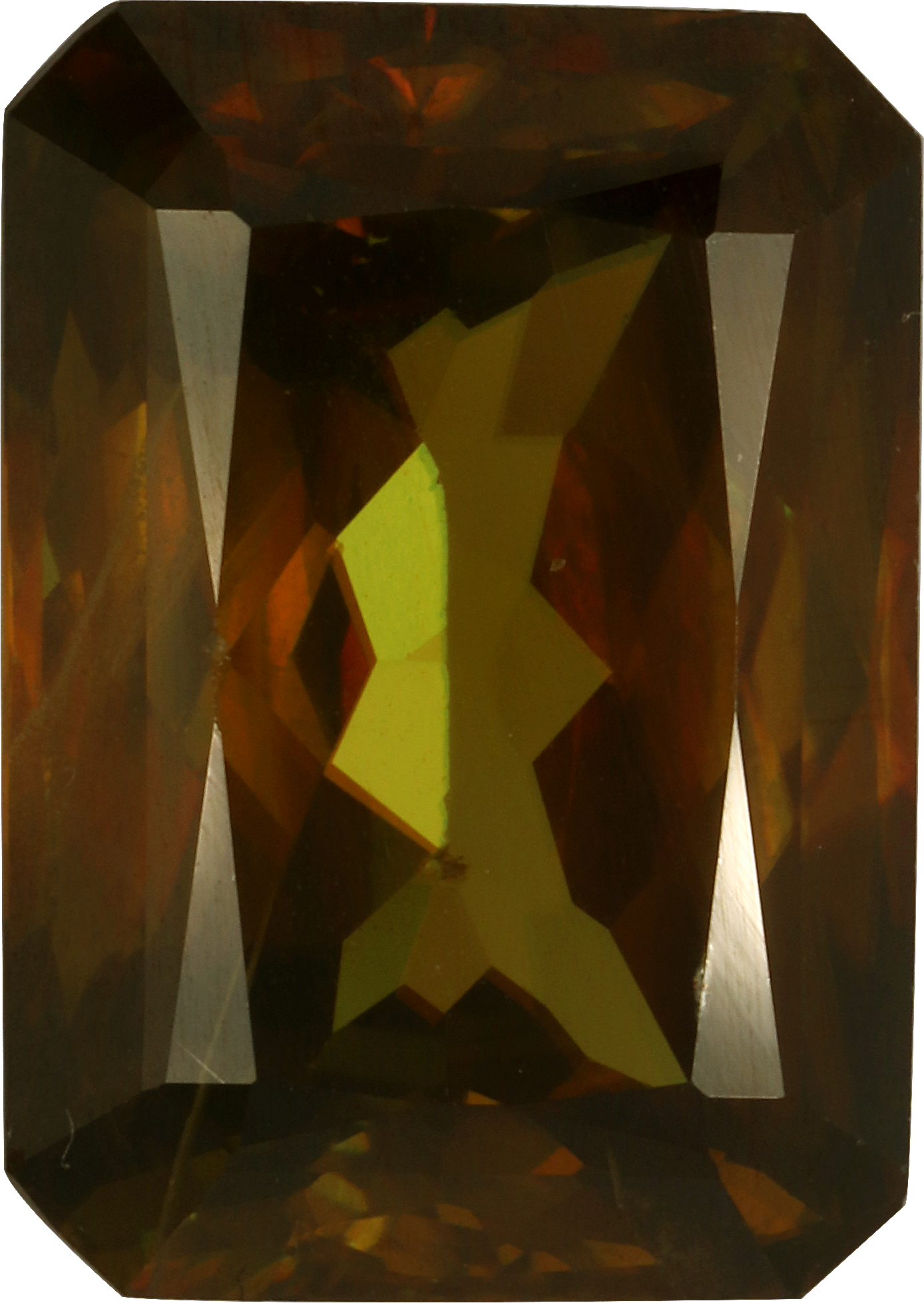 Rectangular cut sphene, 13.89 by 9.79 mm, shown at actual size