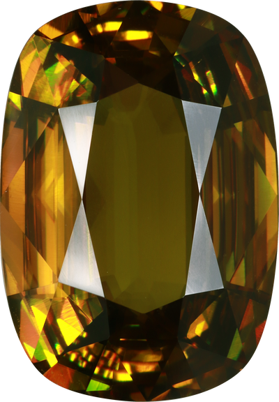 Cushion cut sphene, 20.16 by 14.02 mm, shown at actual size