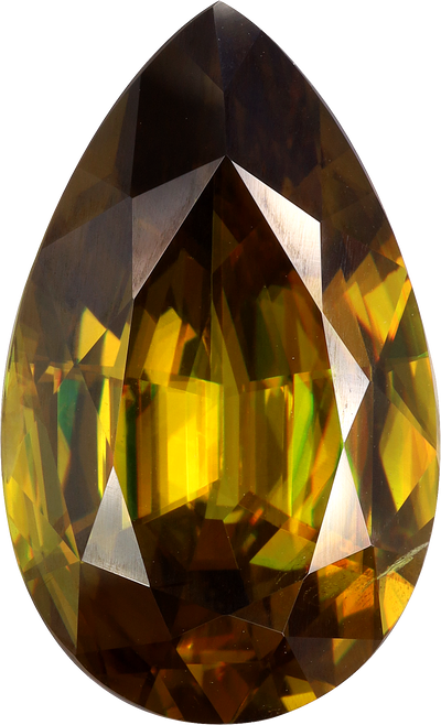 Pear cut sphene, 20.54 by 12.56 mm, shown at actual size