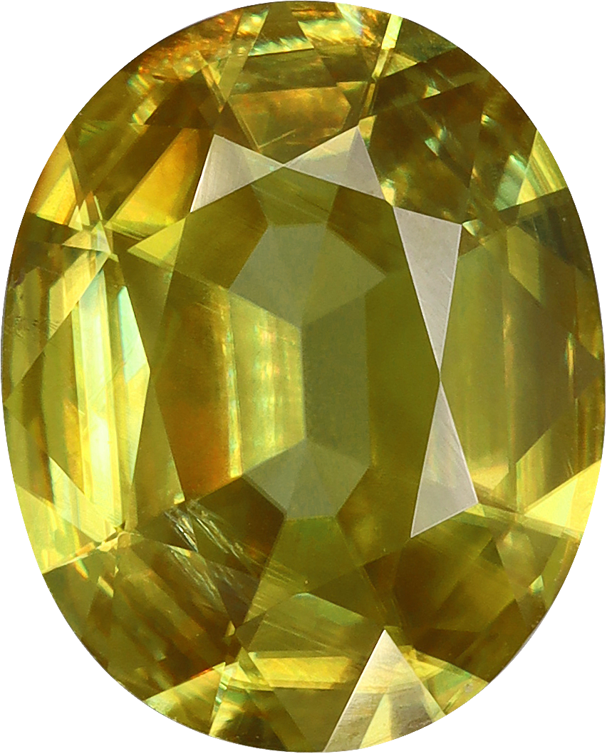 Oval cut sphene, 9.96 by 8 mm, shown at actual size