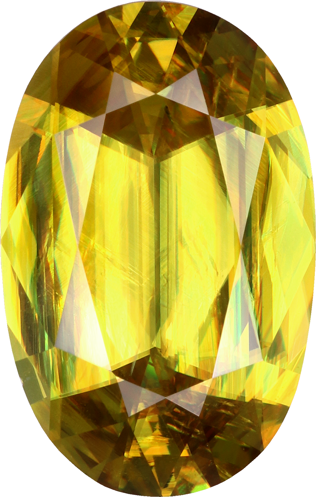 Oval cut sphene, 13.13 by 8.34 mm, shown at actual size