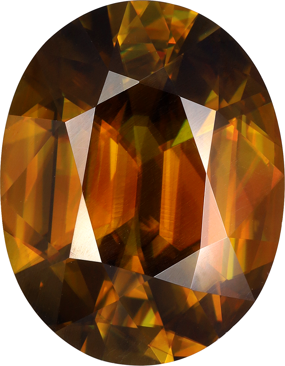Oval cut sphene, 14.03 by 10.97 mm, shown at actual size