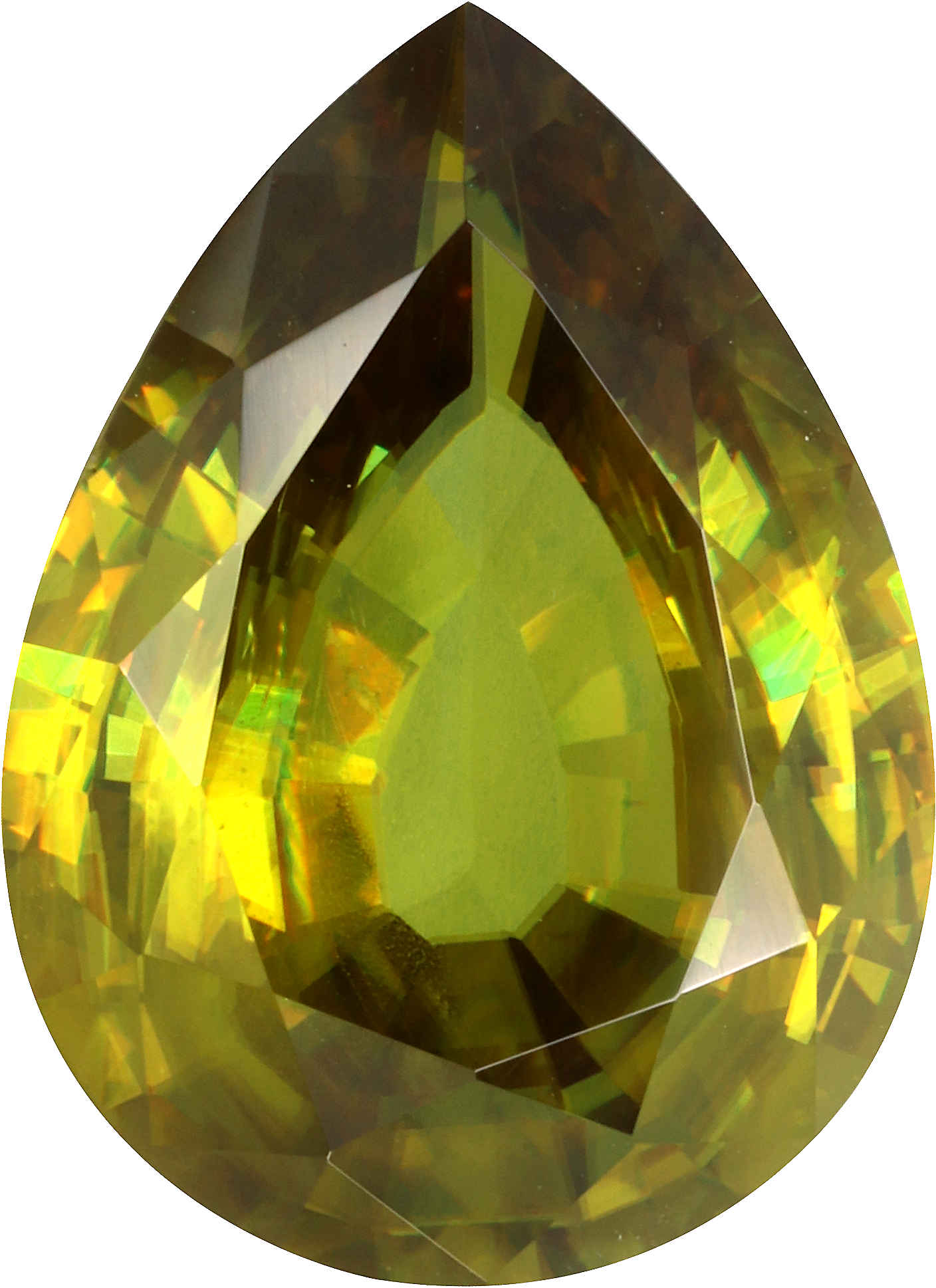Pear cut sphene, 17.13 by 12.49 mm, shown at actual size
