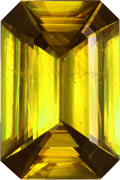 Rectangular cut sphene, 12.17 by 8.14 mm, shown at actual size