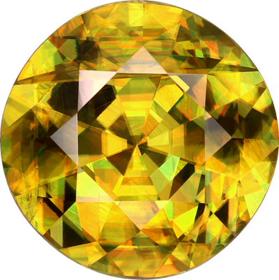 Round cut sphene, 9.52 by 9.46 mm, shown at actual size